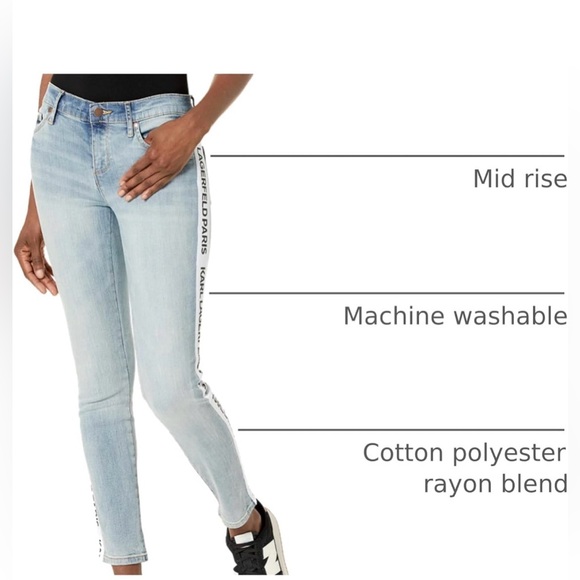 NWT. Karl Lagerfeld Paris Light Blue Skinny Jeans with Side Logo - Picture 6 of 6